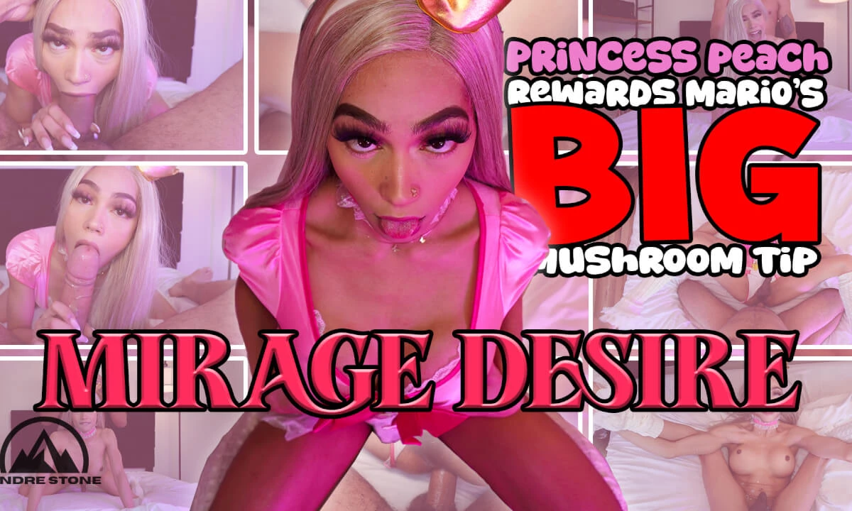 Black Trans Beauty Mirage Desire in Princess Peach Cosplay Cums on Herself